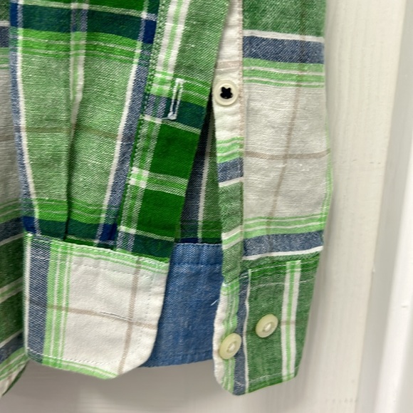 BANANA REPUBLIC SLIM-FIT PLAID LINEN/COTTON SHIRT MEN BUTTON DOWN FLIP CUFF SZ L - Picture 4 of 10